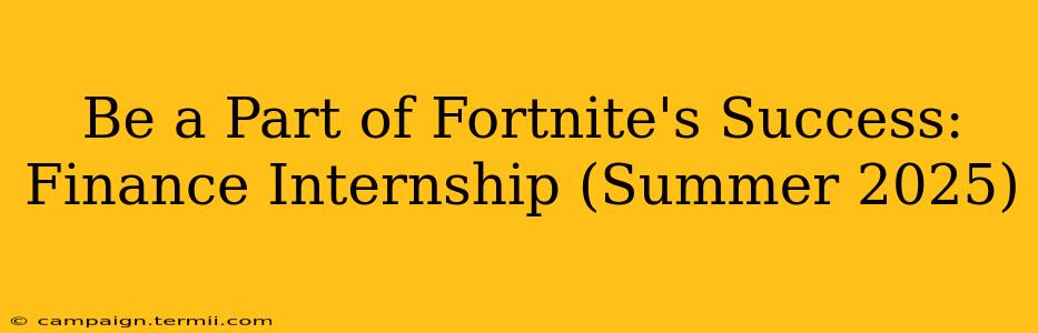 Be a Part of Fortnite's Success: Finance Internship (Summer 2025)