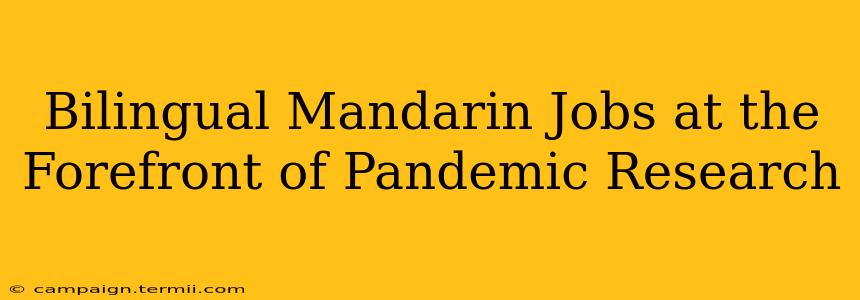 Bilingual Mandarin Jobs at the Forefront of Pandemic Research