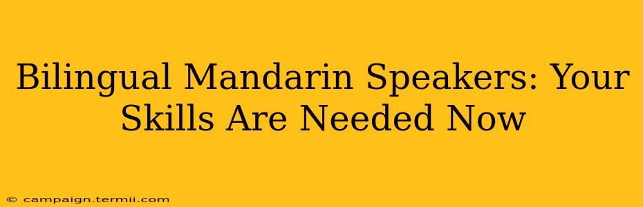 Bilingual Mandarin Speakers: Your Skills Are Needed Now