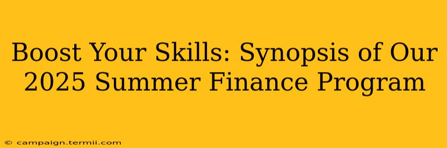 Boost Your Skills: Synopsis of Our 2025 Summer Finance Program