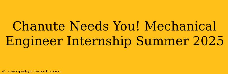 Chanute Needs You! Mechanical Engineer Internship Summer 2025