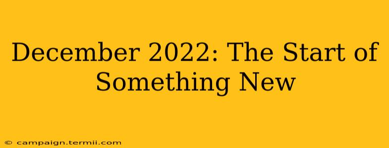 December 2022: The Start of Something New