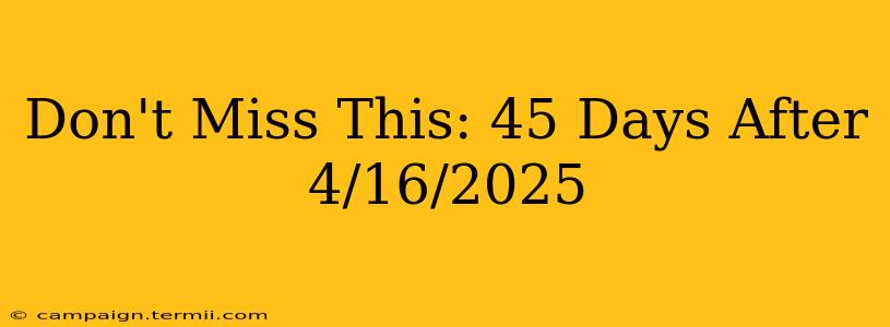 Don't Miss This: 45 Days After 4/16/2025