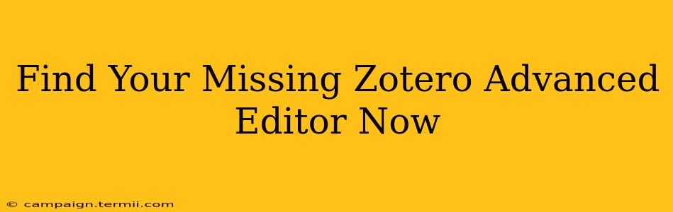 Find Your Missing Zotero Advanced Editor Now