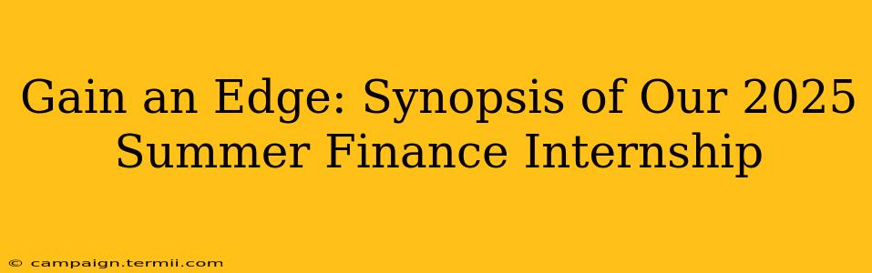 Gain an Edge: Synopsis of Our 2025 Summer Finance Internship