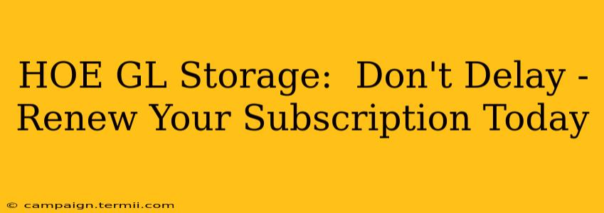 HOE GL Storage:  Don't Delay - Renew Your Subscription Today