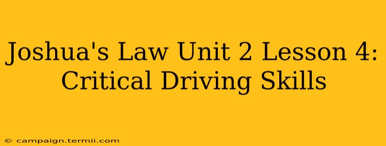 Joshua's Law Unit 2 Lesson 4: Critical Driving Skills