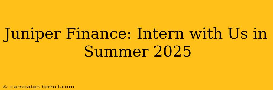 Juniper Finance: Intern with Us in Summer 2025