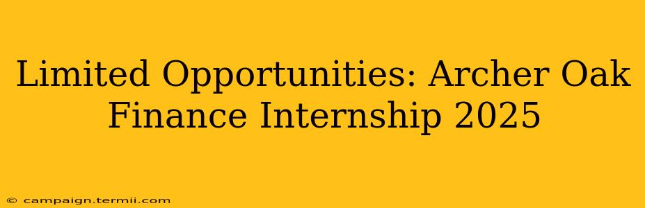 Limited Opportunities: Archer Oak Finance Internship 2025