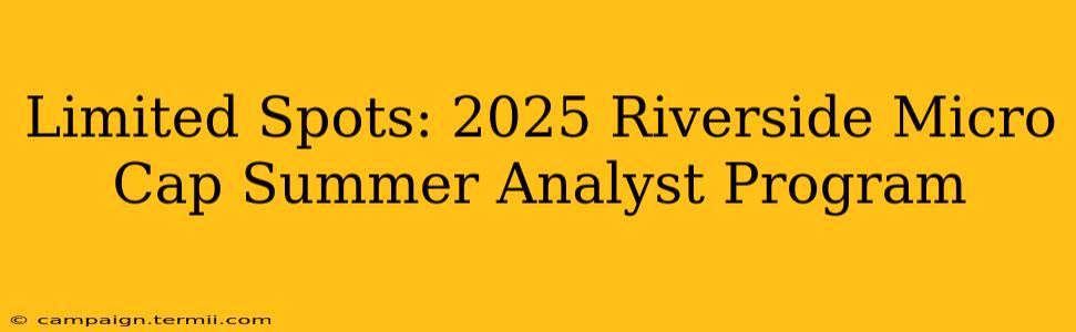 Limited Spots: 2025 Riverside Micro Cap Summer Analyst Program