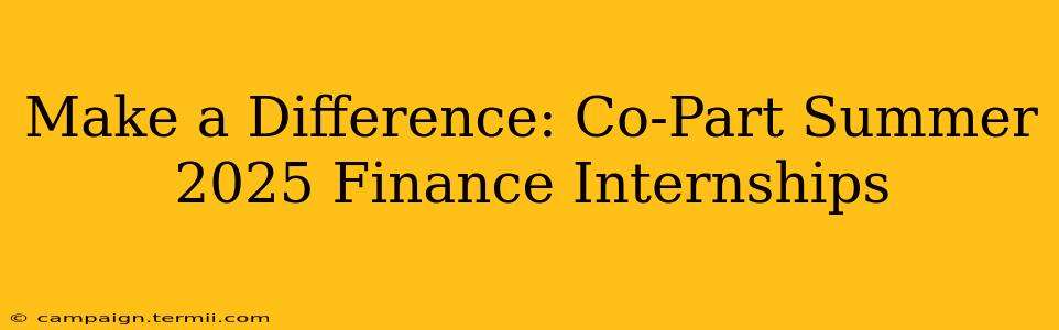 Make a Difference: Co-Part Summer 2025 Finance Internships