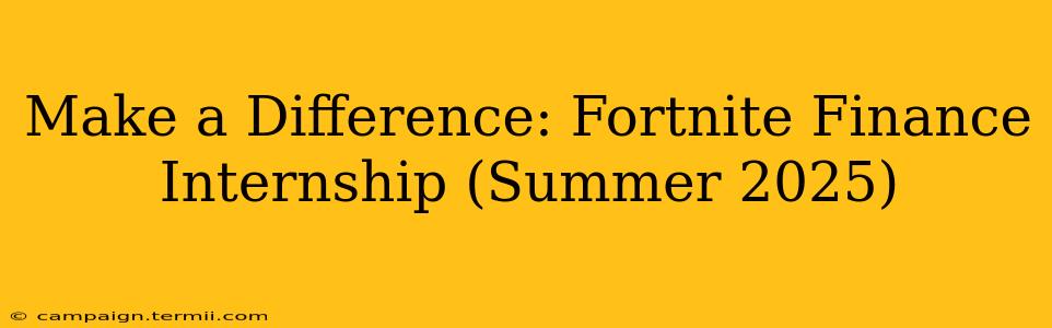 Make a Difference: Fortnite Finance Internship (Summer 2025)