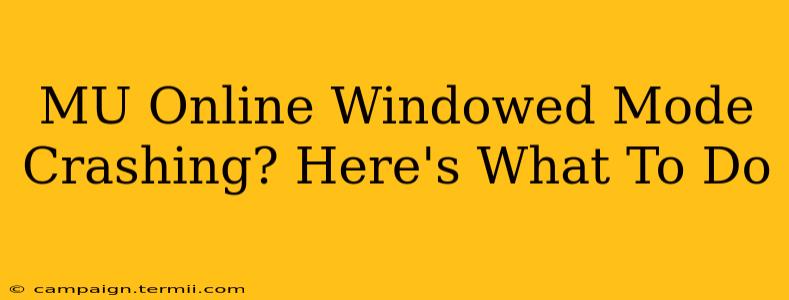 MU Online Windowed Mode Crashing? Here's What To Do