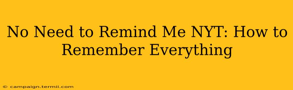 No Need to Remind Me NYT: How to Remember Everything