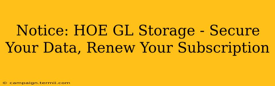 Notice: HOE GL Storage - Secure Your Data, Renew Your Subscription