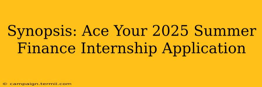 Synopsis: Ace Your 2025 Summer Finance Internship Application