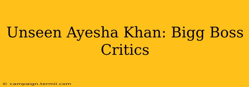 Unseen Ayesha Khan: Bigg Boss Critics