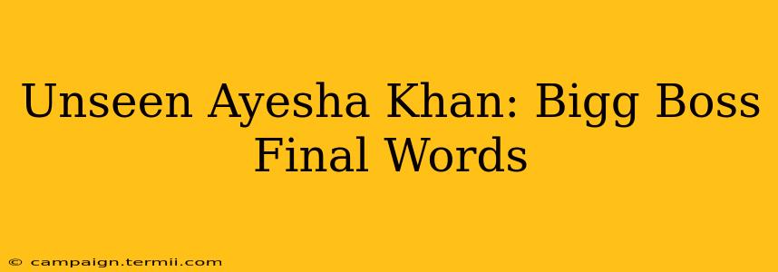 Unseen Ayesha Khan: Bigg Boss Final Words