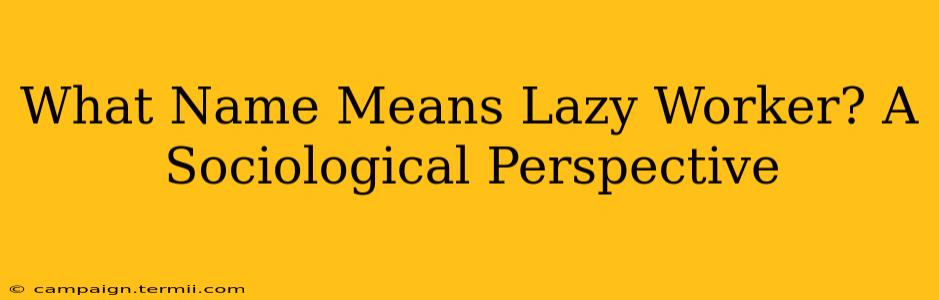 What Name Means Lazy Worker? A Sociological Perspective